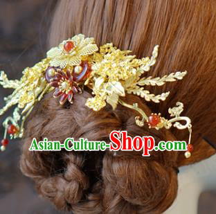 China Bride Golden Hair Comb and Tassel Hairpins Earrings Traditional Wedding Hair Accessories China Bride Golden Hair Comb and Tassel Hairpins Earrings Traditional Wedding Hair Accessories