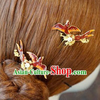 China Bride Hair Accessories Traditional Wedding Xiuhe Suit Red Bird Hairpins