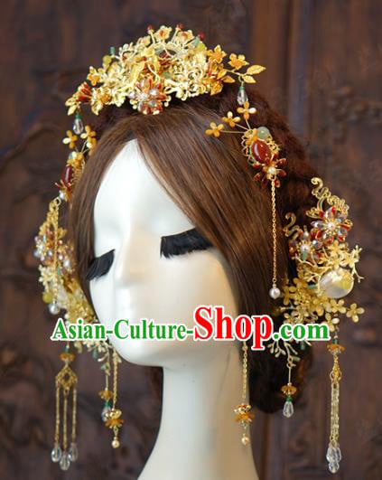 China Traditional Wedding Hair Accessories Ancient Bride Hair Crown and Tassel Hairpins Earrings China Traditional Wedding Hair Accessories Ancient Bride Hair Crown and Tassel Hairpins Earrings