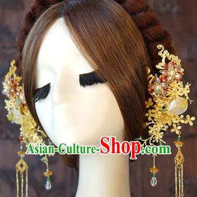 China Bride Hair Sticks Hair Accessories Traditional Wedding Xiuhe Suit Golden Osmanthus Tassel Hairpin