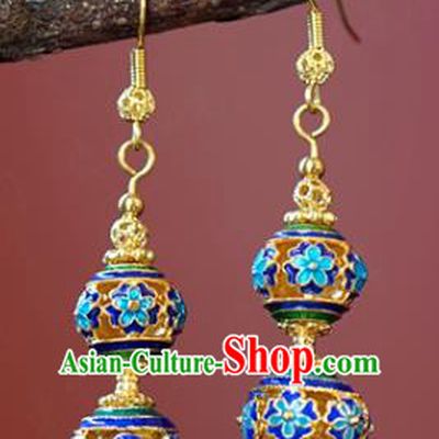 Top Grade China Qing Dynasty Bride Jewelry Accessories Ancient Court Empress Cloisonne Earrings