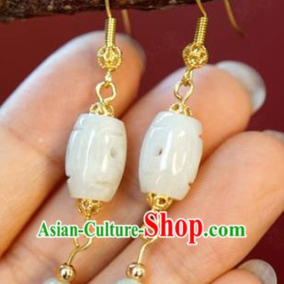 Top Grade China Ancient Court Empress White Jade Earrings Qing Dynasty Jewelry Traditional Ear Accessories