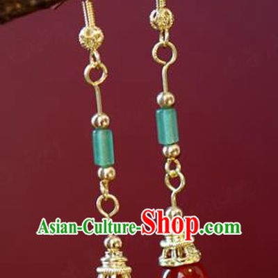 Top Grade Traditional Qing Dynasty Ear Accessories China Ancient Court Empress Agate Earrings Jade Jewelry