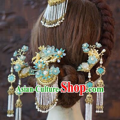 China Ancient Bride Tassel Hair Sticks Traditional Wedding Hair Accessories Hairpins Hair Combs Full Set