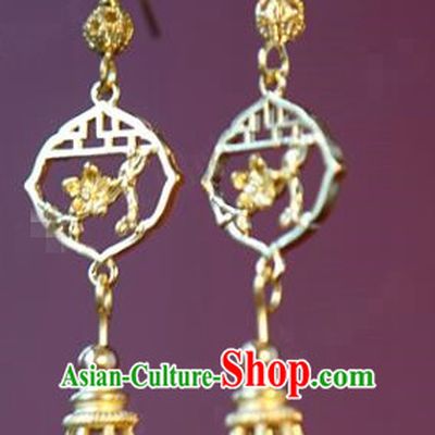 Top Grade Traditional Ming Dynasty Ear Accessories China Ancient Court Empress Golden Earrings Jewelry