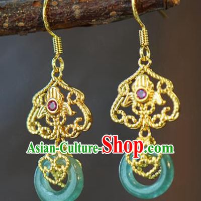 Top Grade Traditional Qing Dynasty Jade Ear Jewelry Accessories China Ancient Court Woman Earrings