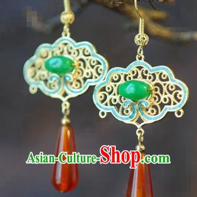Traditional China Qing Dynasty Blueing Ear Jewelry Accessories Top Grade Ancient Queen Jade Earrings