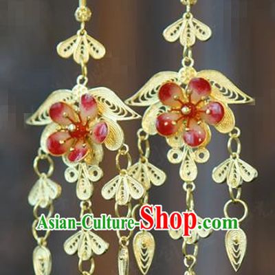 China Hanfu Accessories Qing Dynasty Ear Jewelry Top Grade Ancient Queen Red Plum Earrings