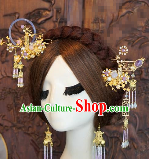 China Traditional Wedding Hair Accessories Ancient Bride Hairpins and Earrings Complete Set China Traditional Wedding Hair Accessories Ancient Bride Hairpins and Earrings Complete Set
