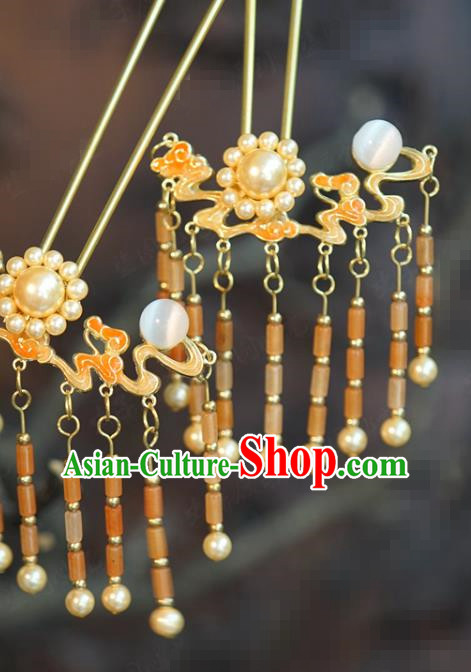 China Traditional Wedding Golden Plum Hair Sticks Ancient Bride Tassel Hairpins Full Set China Traditional Wedding Golden Plum Hair Sticks Ancient Bride Tassel Hairpins Full Set