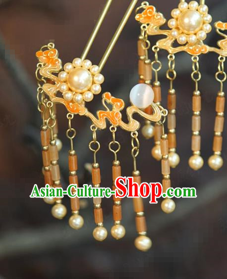 China Traditional Wedding Golden Plum Hair Sticks Ancient Bride Tassel Hairpins Full Set China Traditional Wedding Golden Plum Hair Sticks Ancient Bride Tassel Hairpins Full Set