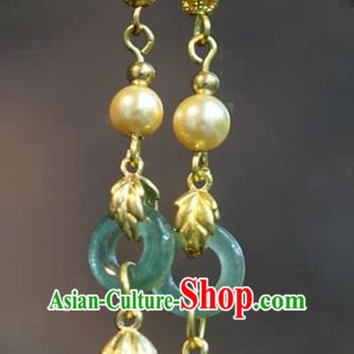 Top Grade China Ancient Bride Jade Earrings Hanfu Accessories Qing Dynasty Imperial Consort Ear Jewelry