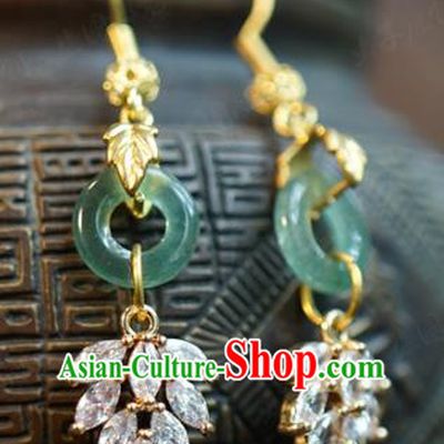 Top Grade Traditional Hanfu Accessories Jade Ear Jewelry China Ancient Bride Crystal Earrings