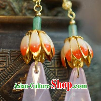 Top Grade Pink Flower Ear Jewelry China Ancient Bride Earrings Traditional Hanfu Accessories