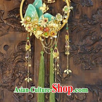 Chinese Traditional Handmade Wedding Prop Ancient Bride Green Tassel Portable Garland