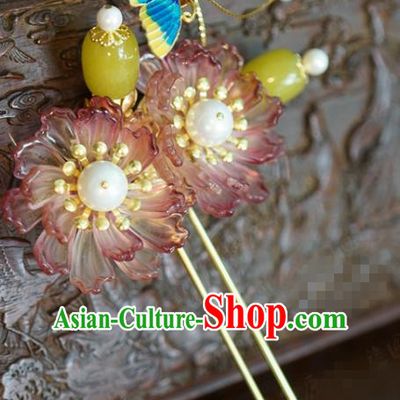 China Wedding Bride Red Peony Hairpin Traditional Xiuhe Suit Hair Accessories Ancient Princess Ceregat Hair Stick