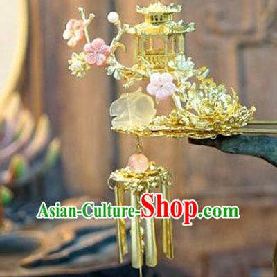 China Traditional Hanfu Palace Golden Hair Stick Xiuhe Suit Hair Accessories Wedding Bride Plum Blossom Rabbit Hairpin