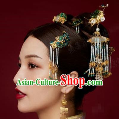 China Traditional Wedding Hair Accessories Ancient Bride Hair Crown and Tassel Hairpins