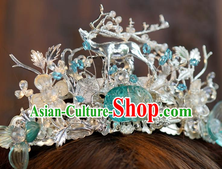 China Traditional Wedding Argent Hair Crown and Butterfly Hairpins Ancient Bride Hair Accessories