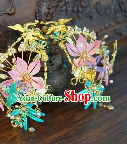 China Wedding Silk Flowers Hair Crown Traditional Hair Accessories Ancient Bride Hairpins China Wedding Silk Flowers Hair Crown Traditional Hair Accessories Ancient Bride Hairpins