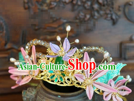 China Wedding Silk Flowers Hair Crown Traditional Hair Accessories Ancient Bride Hairpins China Wedding Silk Flowers Hair Crown Traditional Hair Accessories Ancient Bride Hairpins
