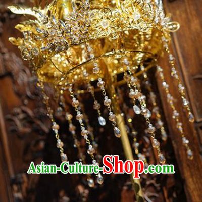 Chinese Ancient Bride Props Traditional Handmade Wedding Tassel Golden Scepter