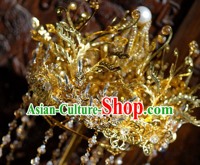 Chinese Ancient Bride Props Traditional Handmade Wedding Tassel Golden Scepter Chinese Ancient Bride Props Traditional Handmade Wedding Tassel Golden Scepter