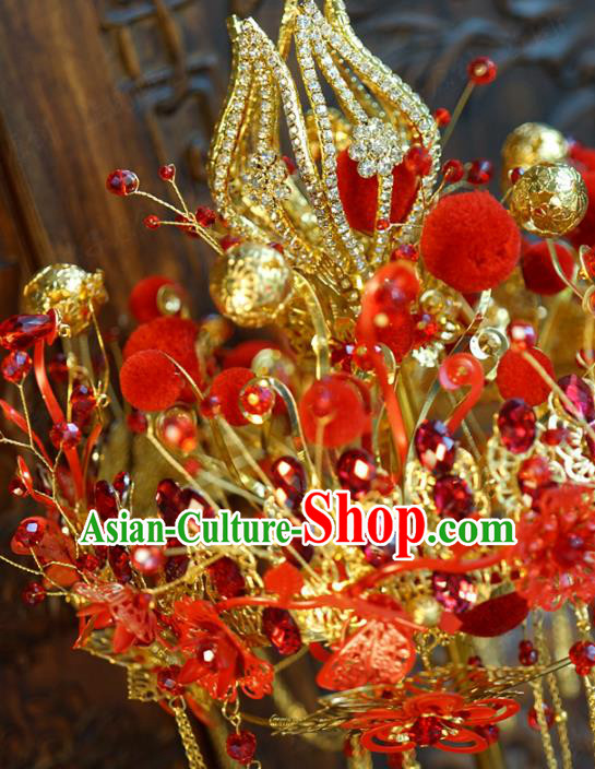 Chinese Traditional Handmade Wedding Red Plum Blossom Scepter Ancient Bride Props Chinese Traditional Handmade Wedding Red Plum Blossom Scepter Ancient Bride Props