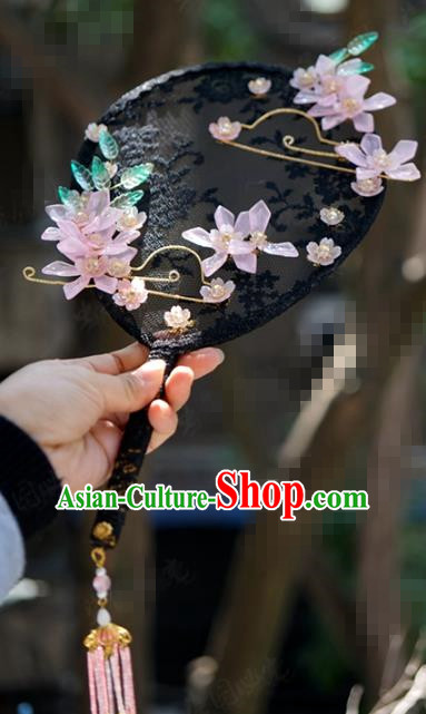 Chinese Handmade Traditional Black Lace Palace Fan Ancient Wedding Bride Accessories Round Fan Chinese Handmade Traditional Black Lace Palace Fan Ancient Wedding Bride Accessories Round Fan