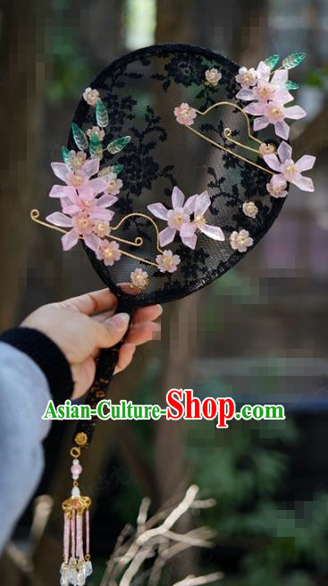 Chinese Handmade Traditional Black Lace Palace Fan Ancient Wedding Bride Accessories Round Fan Chinese Handmade Traditional Black Lace Palace Fan Ancient Wedding Bride Accessories Round Fan