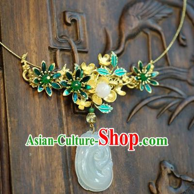 Chinese Handmade Chalcedony Necklace Traditional Jewelry Accessories Ancient Wedding Bride Necklet
