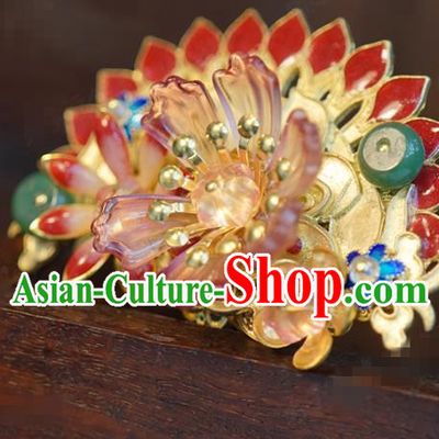 China Ancient Bride Enamel Red Hairpin Traditional Xiuhe Suit Hair Accessories Wedding Flower Hair Comb