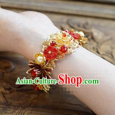 Chinese Handmade Wedding Bracelet Traditional Wedding Jewelry Accessories Ancient Bride Golden Bangle