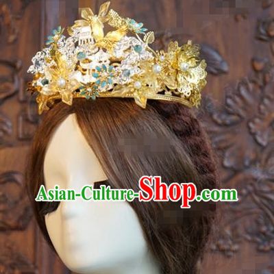 China Ancient Bride Royal Crown Traditional Xiuhe Suit Hair Jewelry Accessories Wedding Hair Clasp