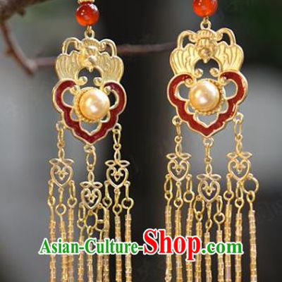 Top Grade Yellow Beads Tassel Earrings Traditional Accessories China Ancient Court Empress Ear Jewelry