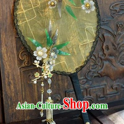 Chinese Ancient Wedding Prop Traditional Jewelry Accessories Handmade Court Silk Plum Palace Fan