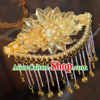 China Ancient Bride Flower Hair Stick Traditional Xiuhe Suit Hair Accessories Wedding Pink Beads Tassel Hair Crown
