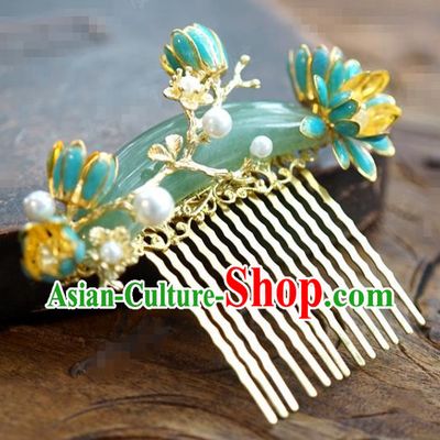 China Ancient Princess Convallaria Hair Comb Traditional Xiuhe Suit Hair Jewelry Accessories Court Jade Hair Stick