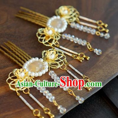 China Ancient Bride Hair Claws Traditional Xiuhe Suit Hair Accessories Wedding Tassel Golden Hair Combs