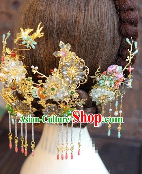 China Ancient Bride Hair Accessories Traditional Wedding Xiuhe Suit Tassel Hairpins Complete Set China Ancient Bride Hair Accessories Traditional Wedding Xiuhe Suit Tassel Hairpins Complete Set