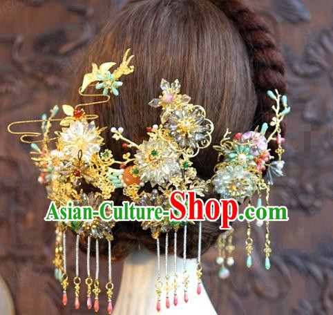 China Ancient Bride Hair Accessories Traditional Wedding Xiuhe Suit Tassel Hairpins Complete Set China Ancient Bride Hair Accessories Traditional Wedding Xiuhe Suit Tassel Hairpins Complete Set