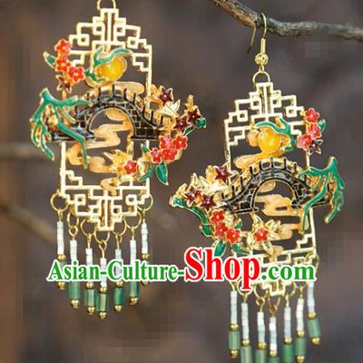 Top Grade Ancient Bride Cloisonne Earrings China Traditional Hanfu Accessories Jade Beads Tassel Ear Jewelry