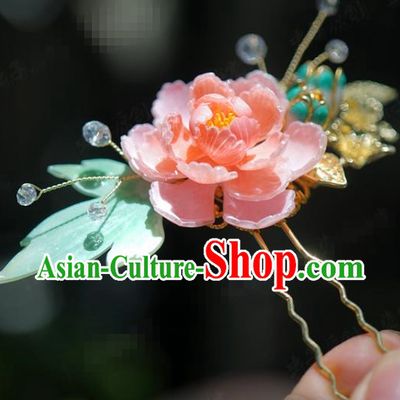 China Ancient Wedding Hair Stick Traditional Xiuhe Suit Hair Jewelry Accessories Hanfu Pink Peony Hairpin