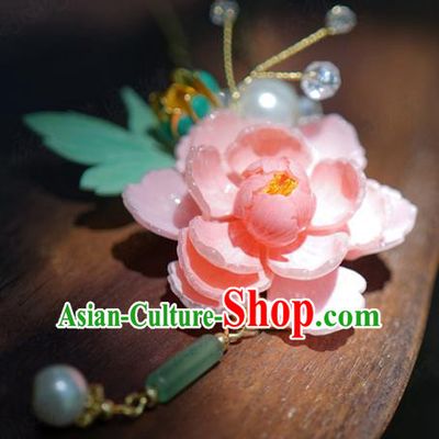 China Hanfu Pink Peony Hair Claw Ancient Wedding Hair Stick Traditional Xiuhe Suit Hair Jewelry Accessories