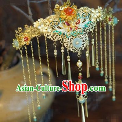 China Traditional Xiuhe Suit Hair Jewelry Accessories Ancient Hanfu Hairpin Cloisonne Lotus Hair Crown