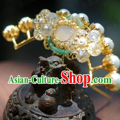 China Wedding Little Hair Crown Traditional Xiuhe Suit Hair Accessories Ancient Chalcedony Hair Stick Jewelry