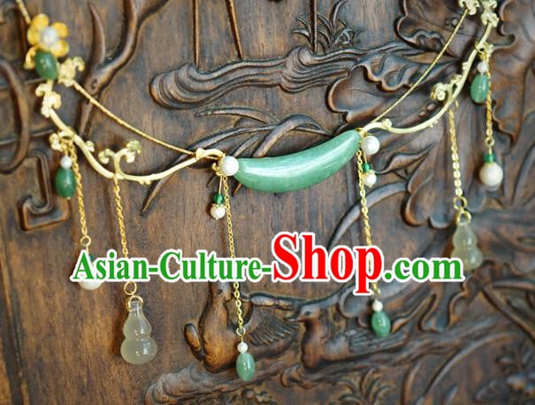 Chinese Traditional White Chalcedony Gourd Tassel Necklace Handmade Ancient Princess Jade Necklet Accessories Chinese Traditional White Chalcedony Gourd Tassel Necklace Handmade Ancient Princess Jade Necklet Accessories