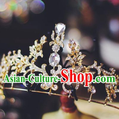 Handmade Baroque Bride Headwear European Wedding Golden Royal Crown Court Retro Hair Accessories