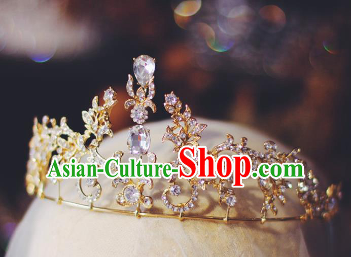 Handmade Baroque Bride Headwear European Wedding Golden Royal Crown Court Retro Hair Accessories