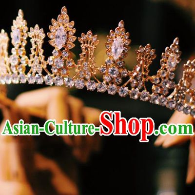 Handmade Court Retro Royal Crown Hair Accessories Baroque Bride Headwear European Wedding Golden Hair Clasp
